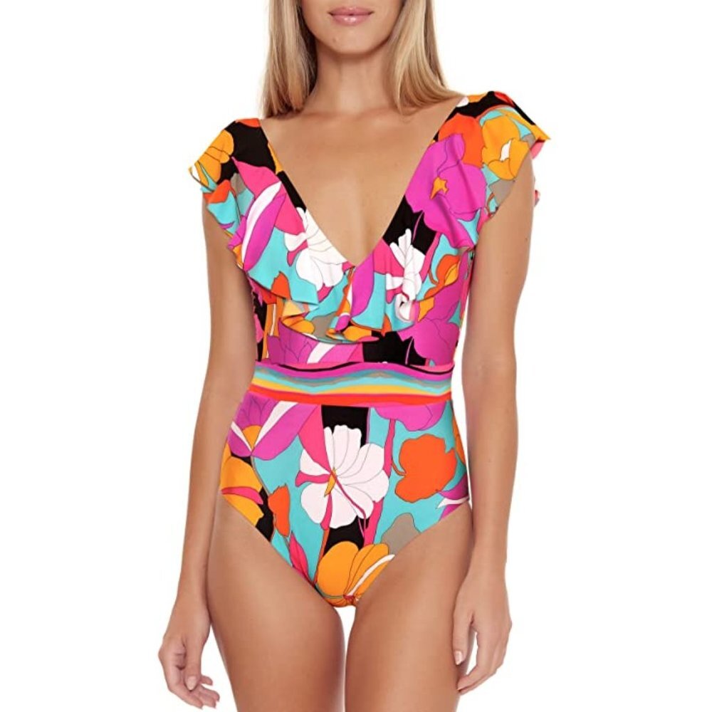 NWT Trina Turk Gemini Ruffle Maillot One Piece Swimsuit